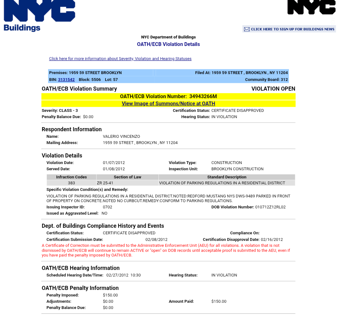 Violation record for 1959 59th Street
